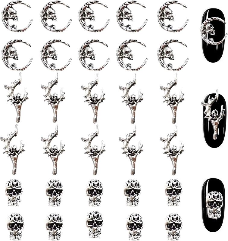 Photo 1 of 30PCS Big Halloween Nail Charms for Acrylic Nails, 3D Alloy Skull Ghost Nail Art Jewels for DIY Halloween Nails Decoration (2 PACKS)
