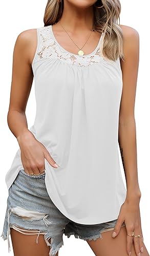 Photo 1 of Missufe Women's Sleeveless Lace Loose Fit Blouse Summer Casual Tank Tops --- SIZE L