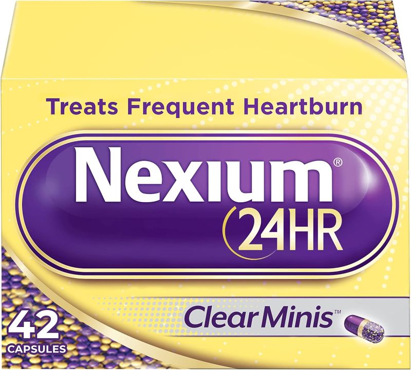 Photo 1 of  Nexium 24HR ClearMinis Acid Reducer Heartburn Relief Delayed Release Capsules For All-Day And All-Night Protection From Frequent Heartburn, Medicine With Esomeprazole Magnesium - 42 Count BEST BY 09 2025