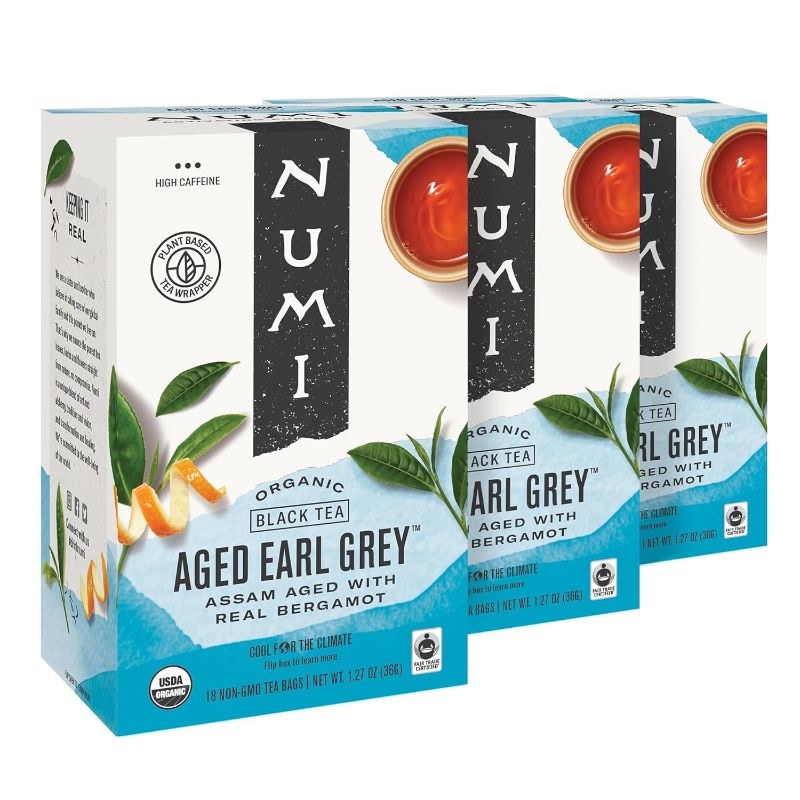 Photo 1 of  Numi Organic Aged Earl Grey Tea, 18 Tea Bags (Pack of 3) Black Tea With Bergamot Orange, Caffeinated (Packaging May Vary) BEST BY 11 DEC 2025