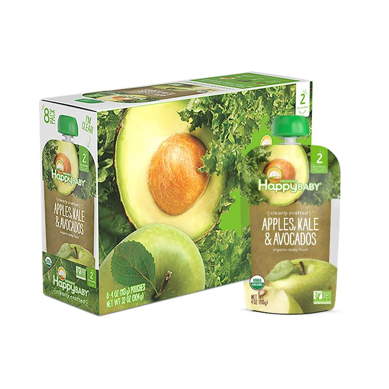Photo 1 of (8 Pack) Happy Baby Organics Baby Food, Apples, Kale & Avocados, 4 oz, BEST BY 09 DEC 2023