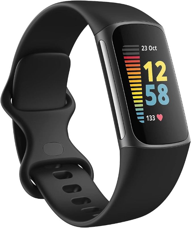 Photo 1 of Fitbit Charge 5 Advanced Health & Fitness Tracker with Built-in GPS, Stress Management Tools, Sleep Tracking, 24/7 Heart Rate and More, Black/Graphite, One Size (S &L Bands Included) 