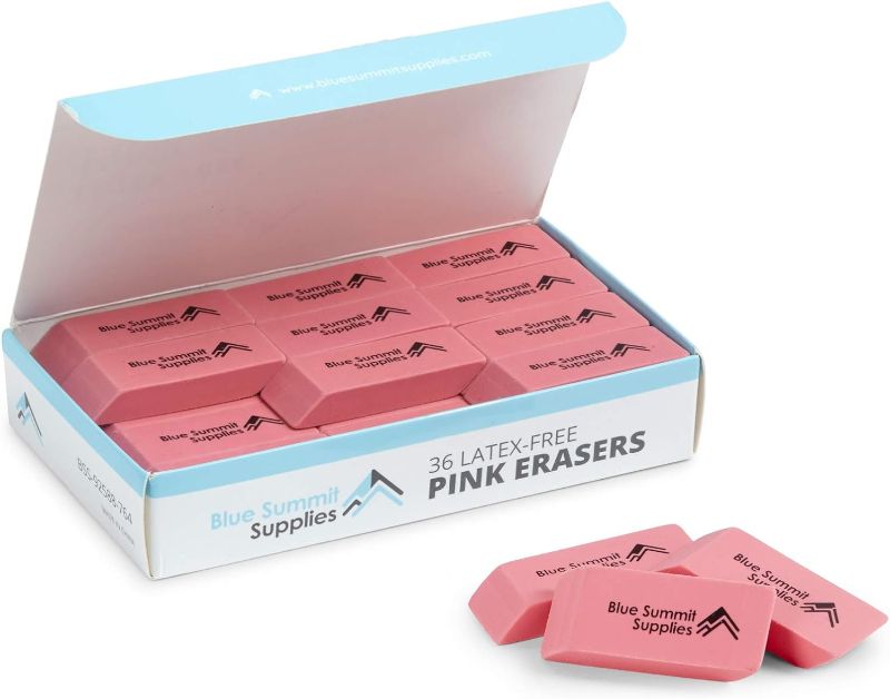 Photo 1 of Blue Summit Supplies Pink Erasers, Bulk Erasers for Art, School, and Office Use, Classroom Set, 36 Pack 