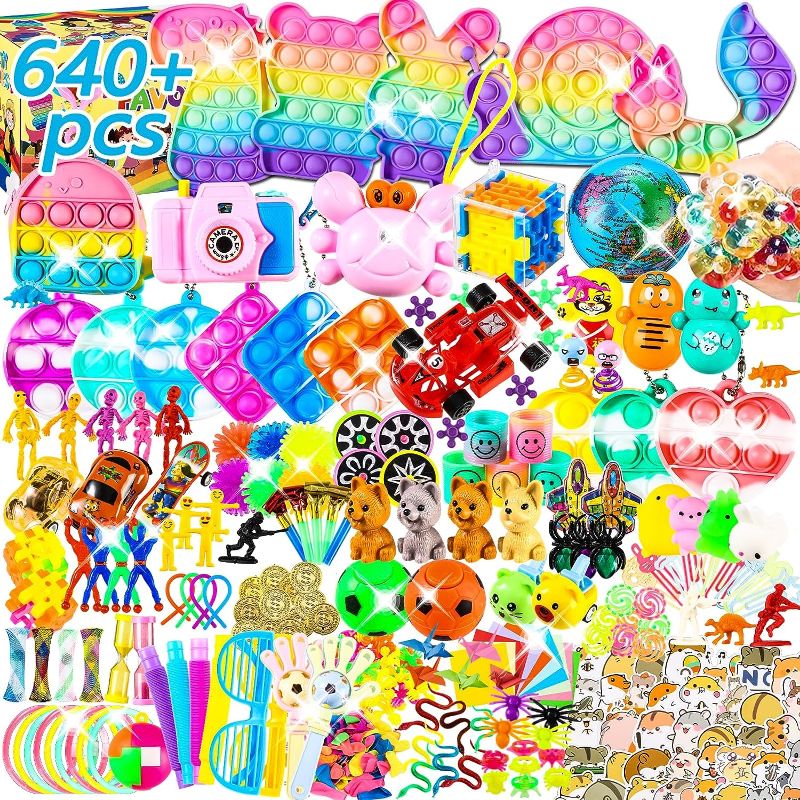 Photo 1 of 640Pcs Party Favors for Kids, Fidget Pack Goodie Bags Bulk Toys Treasure Box for Boys and Girls, Birthday Party Stocking Stuffers, Pinata Filler Stuffers Toys for Classroom Carnival Prizes Gifts 