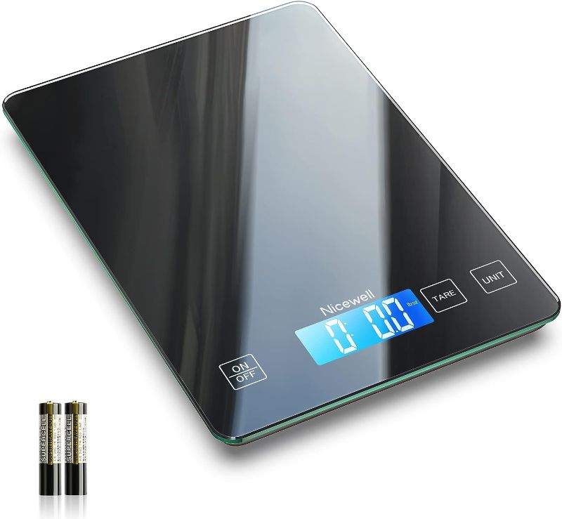 Photo 1 of  Nicewell Food Scale Digital Weight Grams and oz, 22lb Kitchen Scale for Cooking Baking, 1g/0.1oz Precise Graduation, Sleek Tempered Glass Platform (Black)) 