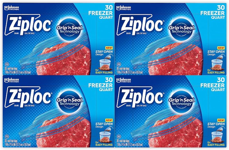 Photo 1 of  Ziploc Quart Food Storage Freezer Bags, New Stay Open Design with Stand-Up Bottom, Easy to Fill, 30 Count (Pack of 4) 