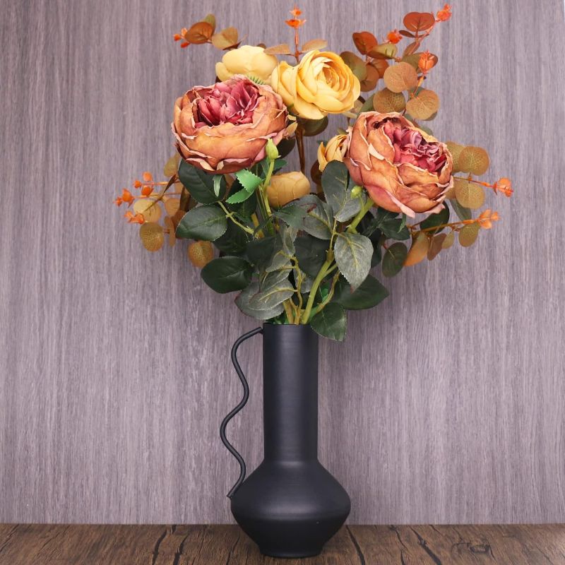 Photo 1 of  CY Lifmagix Metal Vase Black Flower Vase Decor Durable Wave Handle and Unbreakable Furniture Decoration Classical Fashion Farmhouse Glam 