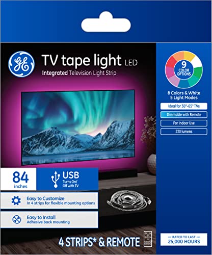 Photo 1 of GE LED TV Tape Light, Color Changing Strip Light with Remote, No App or Wi-Fi Required, 84in