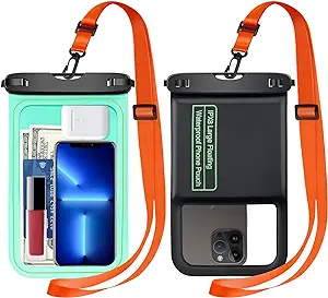 Photo 1 of [2 Pcs] Waterproof Phone Pouch Floating, Large Waterproof Cell Phone Case, IPX8 Waterproof Dry Bag with Lanyard for iPhone 14 Pro Max/ 13/12/ 11/ Galaxy S23 Ultra/ S22 Vacation Swimming - Black/Green
