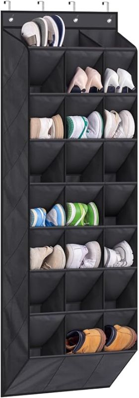 Photo 1 of AOODA 24 Pairs Over the Door Shoe Organizer for Closet, Deep Pockets Large Hanging Shoe Rack for Door, 8-Tier Shoe Holder Hanger Shoe Storage Organizer, Black

