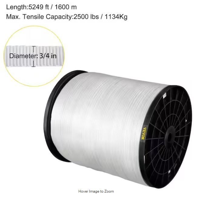 Photo 1 of 2500 lbs. Polyester Pull Tape 318 ft. x 3/4 in. Flat Rope for Wire and Cable Conduit Work Variable Functions, White
