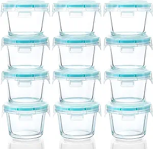 Photo 1 of [12-Pack, 5oz]Mini Glass Food Storage Containers, Small Glass Jars with BPA-Free Locking Lids, Food containers, Airtight, Freezer, Microwave, Oven & Dishwasher Friendly blue5oz