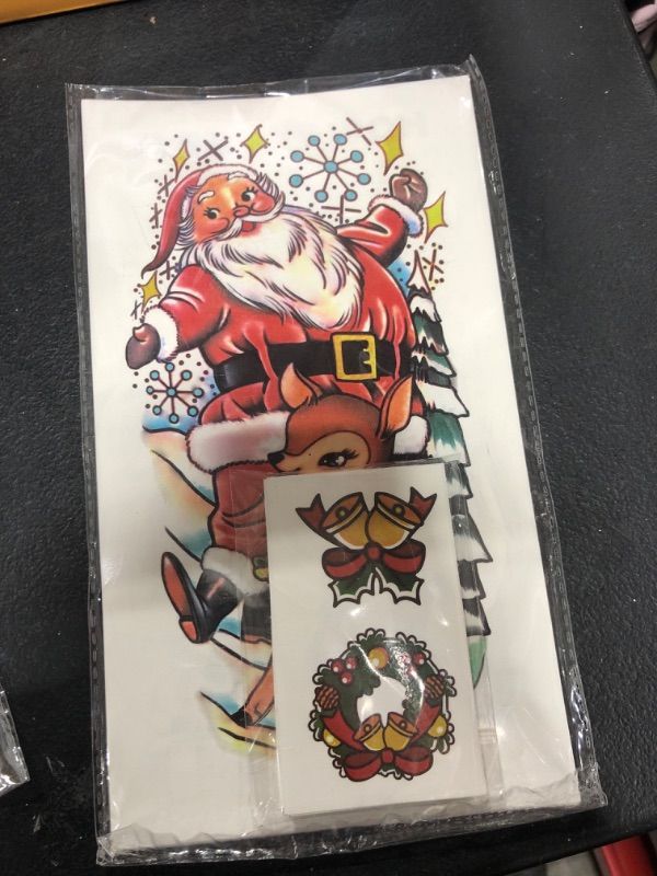 Photo 2 of Christmas Temporary Tattoos?38 Sheets Funny Christmas Tattoos For Men Women Kids, Large Snowman Santa Claus Christmas TreeColorful Christmas Decoration Waterproof Fake Temp Tattoo Stickers