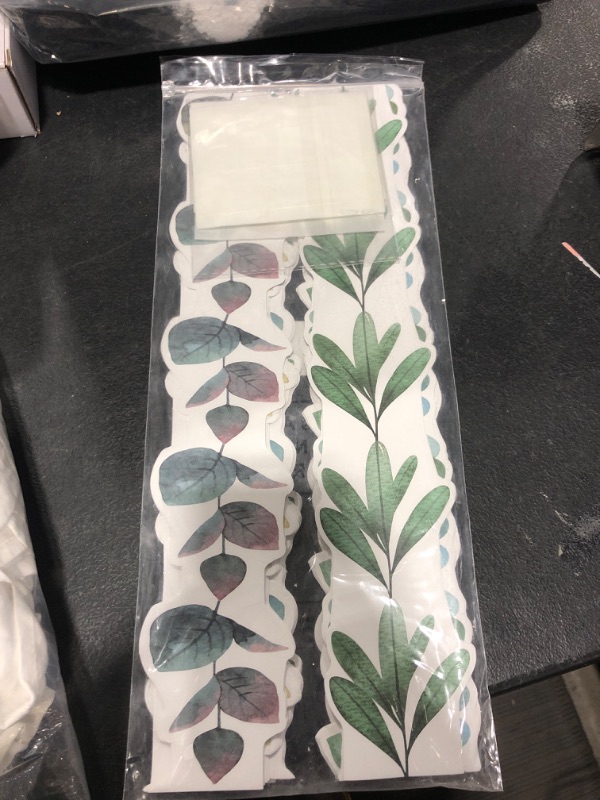 Photo 2 of 79 Feet Eucalyptus Bulletin Board Border Boho Plant Die Cut Border Trim for Classroom Decoration Greenery Leaves Border for Back to School Decor Tropical Wall Decals Desks Home and School Decor