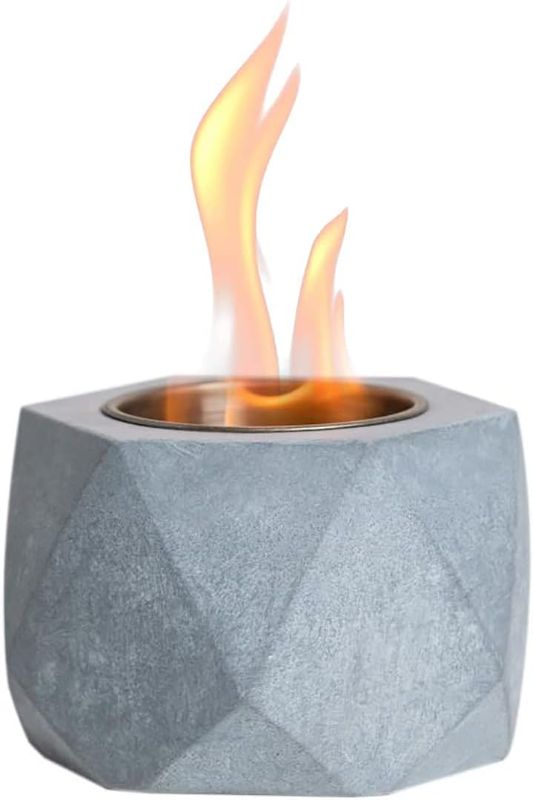 Photo 1 of  Table Top Fire Pit Bowl - Concrete Tabletop Rubbing Alcohol Fireplace Indoor Outdoor Decor Portable Mini Smores Maker for Patio Balcony with Extinguisher