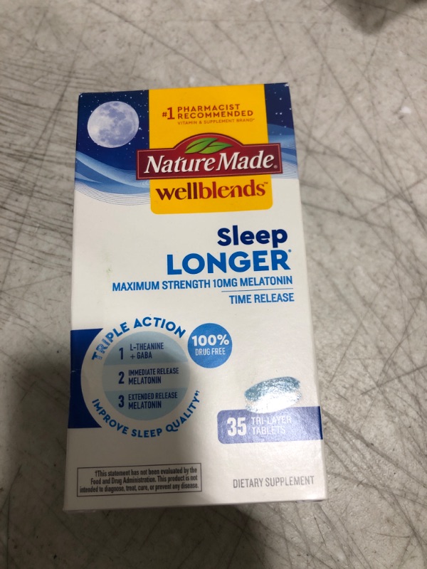 Photo 2 of Nature Made Wellblends Sleep Longer, Melatonin 10mg, L theanine 100 mg, and GABA 100mg, Sleep Supplement, 35 Tri-Layer Tablets