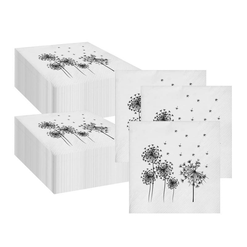 Photo 1 of 200 Sheets Floral Cocktail Beverage Napkins, Folded 6.5"x6.5" Disposable Dessert Paper Napkin for Dinner Wedding Holiday Birthday Party Bridal & Baby Shower Tableware Party Supplies