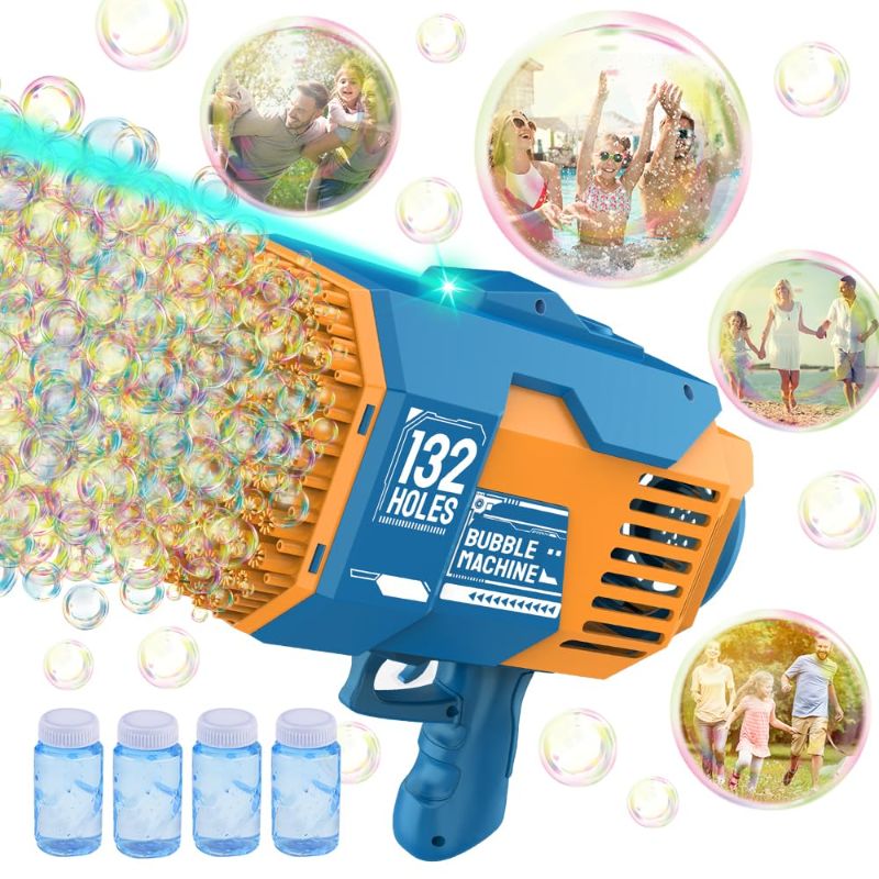 Photo 1 of Bubble Gun - 132 Holes Bubble Machine Gun, 2023 Upgraded, Bubble Blower with Colorful Lights, Summer Toys for Toddlers Kids Adults Summer Party Favors Outdoor Pool Toys (Blue)