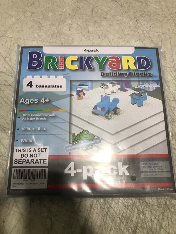 Photo 1 of Brickyard Building Blocks Lego Compatible Baseplate - Pack of 4 Large 10 x 10 Inch Base Plates for Toy Bricks, STEM Activities & Display Table - White White 4-pack
