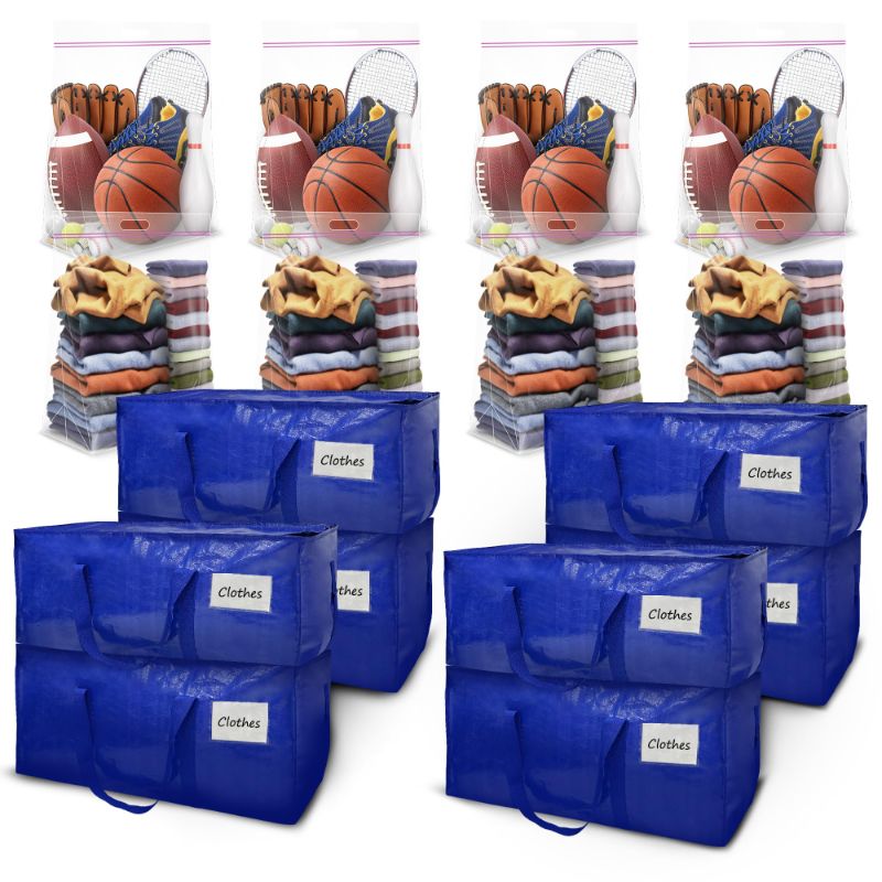 Photo 1 of 16 Pack Moving Bags, 8 Extra Large Heavy Duty Bags with Handles and 8 Plastic Big Storage Tote Bags for Space Saving, Packing and Moving Storage 16 pcs