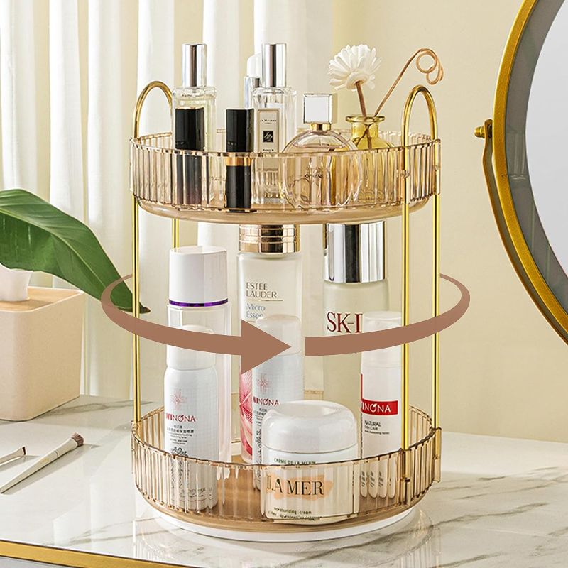 Photo 1 of 360 Rotating Makeup Organizer Countertop Vanity Perfume Skincare Organizers, Bathroom Organizer Countertop Dresser cosmetic makeup Organizers and Storage make up organizers for counter Spinning (Gold)
