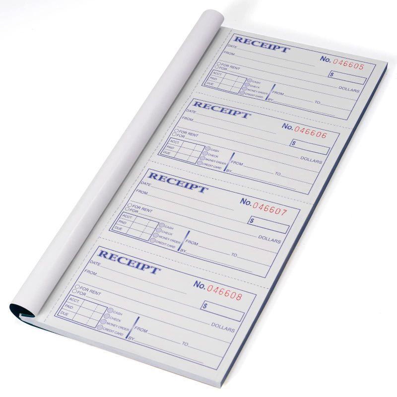 Photo 1 of Receipt Book with Carbon Copies, Rent Receipt Book for Small Business, 2-Part Carbonless, 100 Sets per Book, 4 Receipts per Page