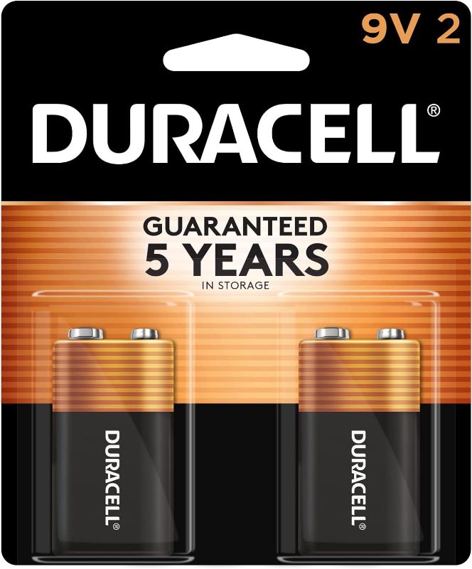 Photo 1 of Duracell Coppertop 9V Battery, 2 Count Pack, 9-Volt Battery with Long-lasting Power, All-Purpose Alkaline 9V Battery for Household and Office Devices
