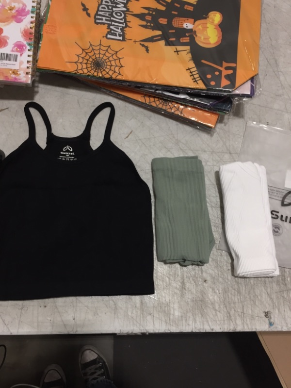 Photo 2 of Sunzel Free to Be Tank, Crop Ribbed Tank Tops Seamless Racerback Camisoles No pad Camis Cropped Workout Gym Yoga Medium-Large Black White Grayish Green(3pcs)