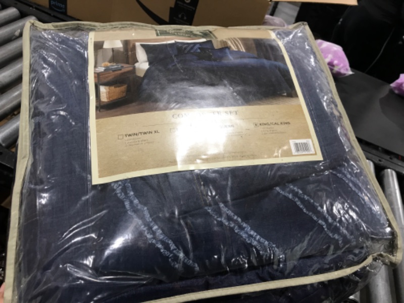 Photo 2 of Woolrich Rustic Lodge Cabin Comforter Set - All Season Down Alternative Warm Bedding Layer and Matching Shams, Oversized King, Perry, Denim Blue Perry, Denim Blue Oversized King