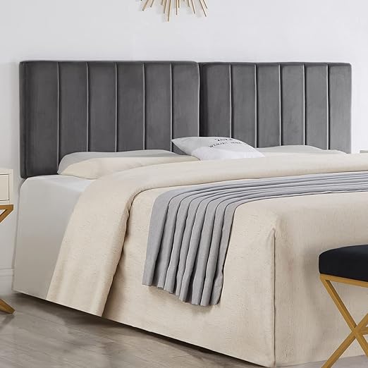 Photo 1 of 24KF Dark Gray Wall Mounted Vertical Channel Design Twin Headboard,Soft Comfortable Velvet Padded Twin Size Headboard-6036-T-Dark Gray