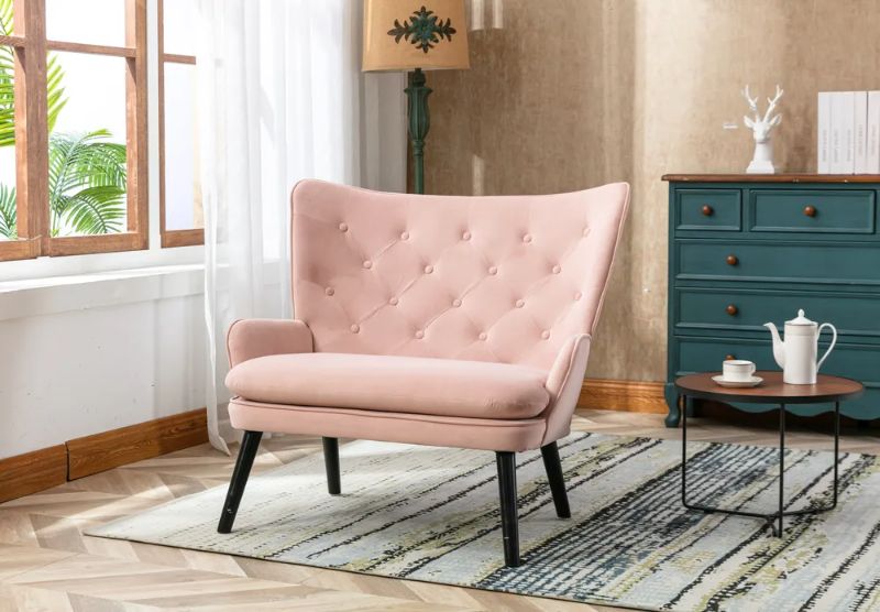 Photo 1 of 40.16 in. Pink Polyester 2-Seater Loveseat With High Tufted Back
