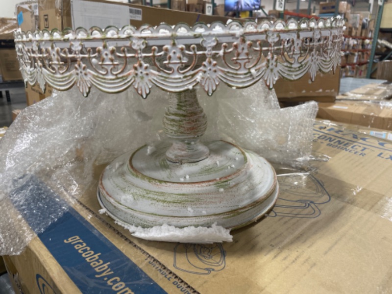 Photo 2 of  Metal Cake Stand with Lace Inspired Edge,  White
