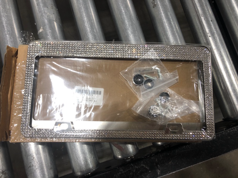 Photo 1 of Bling License Plate Frame for Women, Sparkly Stainless Steel License Plate Frames| Over 1300 pcs 14 Facets Bedazzled Clear Glass Diamond Rhinestone Crystals w/Free Glitter (White)