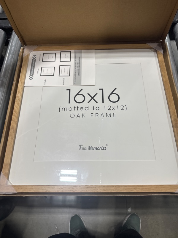 Photo 2 of 16x16 Picture Frame, Solid Oak Wood Frame 16 x 16, 16x16 Square Frame Matted to 12x12, 16x16 in | 41x41 cm Natural Wood Photo Frame Poster Frame with Tempered Glass Beige Oak 16x16 - 1P