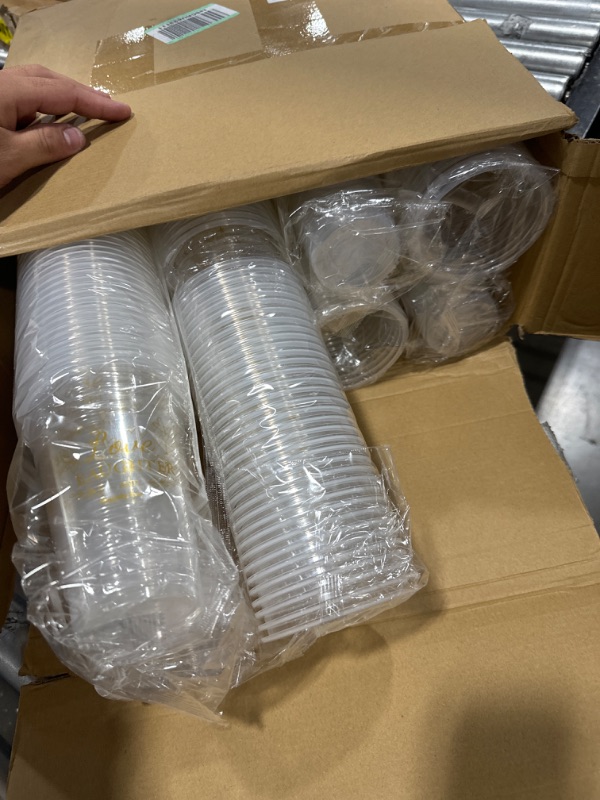 Photo 2 of 400 Count Wedding Party Disposable Cups 16oz Gold Clear Plastic Cups Mr. Mrs Plastic Tumblers Bulk Heavy Duty Disposable Water Glasses for Wedding Reception Party Supply, 4 Designs