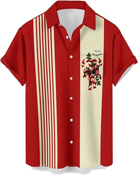 Photo 1 of  Christmas Shirts Funky Santa Button Down Shirt Printed Short Sleeve Bowling Shirts LARGE