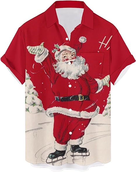 Photo 1 of  Christmas Shirts Funky Santa Button Down Shirt Printed Short Sleeve Bowling Shirts