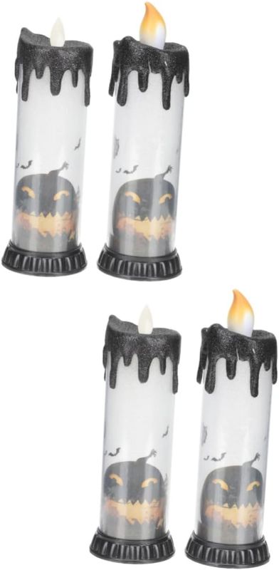 Photo 1 of  4 Pcs Halloween Indoor Decor Candles Tea Lights Halloween Decor Candle Light Ornament Halloween Party Decor Supply Halloween Party Accessory Party Supplies Ambient Light Led Glass