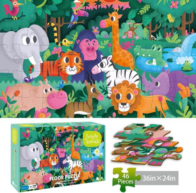 Photo 2 of  Jumbo Jigsaw Puzzles, Jungle Animals, Large Floor Puzzle for Kids Ages 3-5, 4-8, Christmas Toddler Puzzles with Hand-held Gift Box, Preschool Learning & Education Toys(46 pcs, 2 x 3 feet)