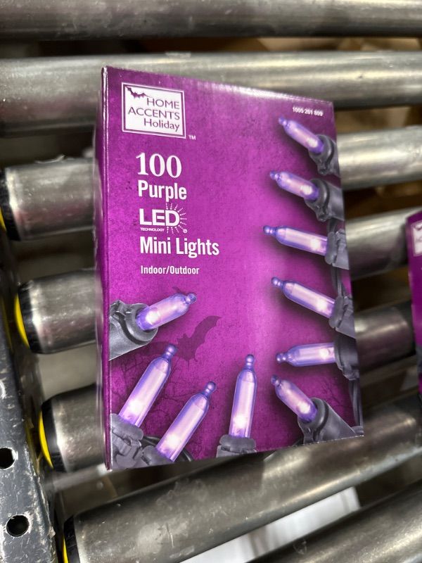 Photo 1 of 29 ft. 6 in. 100-Count Smooth LED Mini Purple Halloween String Lights
