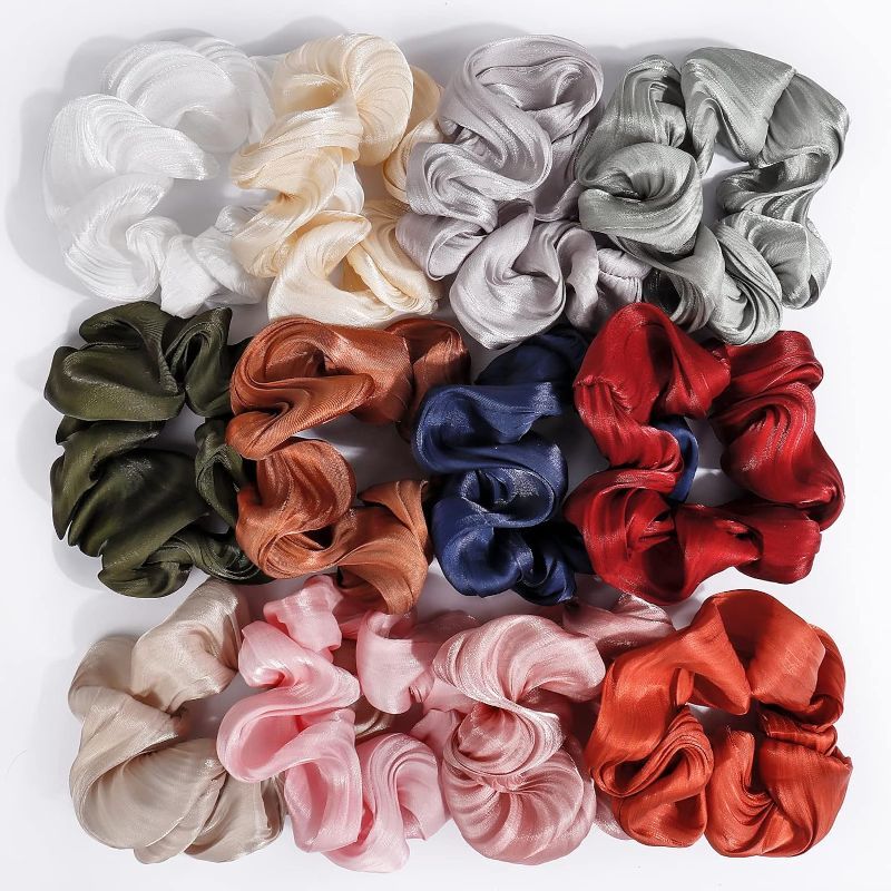 Photo 1 of ADIRONE XL long Hair Scrunchies for Women's Hair, Satin Scrunchies for Curly Hair Scrunchies for Women Thick Hair No Slip Softer Than Silk Hair Scrunchies for Women's Hair No Damage Scrunchie 12 Pack
