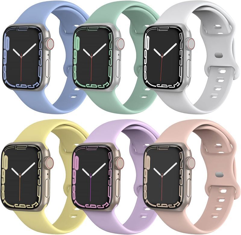 Photo 1 of BMBMPT Compatible with Apple Watch Band 42mm 44mm 45mm Soft Silicone Sport Strap Replacement Wristbands for iphone iWatch Series 7 6 5 4 3 2 1 SE for Women Men 6 Pack
