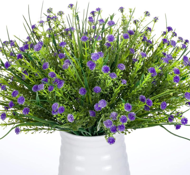 Photo 1 of 12 Bundles Artificial Flowers Gypsophila Babysbreath Fake Water Plants Bouquet Fake Plants Wedding Bridle Bouquet Outdoor Home Office Decor (Purple)