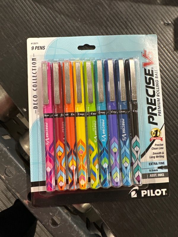 Photo 2 of Pilot, Precise V5 Deco Collection, Capped Liquid Ink Rolling Ball Pens, Extra Fine Point 0.5 mm, Assorted Colors, Pack of 9 9-Pack Fashion