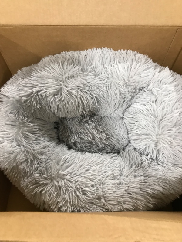 Photo 2 of Gavenia Cat Beds for Indoor Cats,20’’x20’’ Washable Donut Cat and Dog Bed,Soft Plush Pet Cushion,Waterproof Bottom Fluffy Dog and Cat Calming and Self-Warming Bed for Sleep Improvement,Grey S(20''D×8''H) Grey