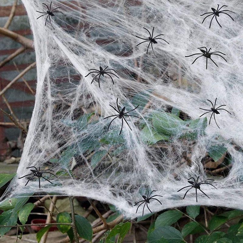 Photo 1 of 2 Pack Happy Hippo Halloween Spider Web Decoration, 200 Square Feet & Plastic Spiders, Halloween Party Supplies, Spider Webs (Small, 200 Sq Feet)
