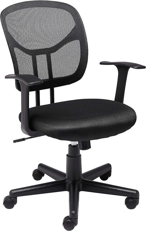 Photo 1 of Amazon Basics Mesh Mid-Back Adjustable-Height 360-Degree Swivel Office Desk Chair with Armrests, Black
