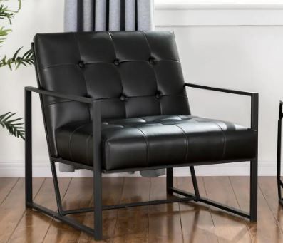 Photo 1 of 29.25 in. H Black PU Leather Tufted Accent Chair
