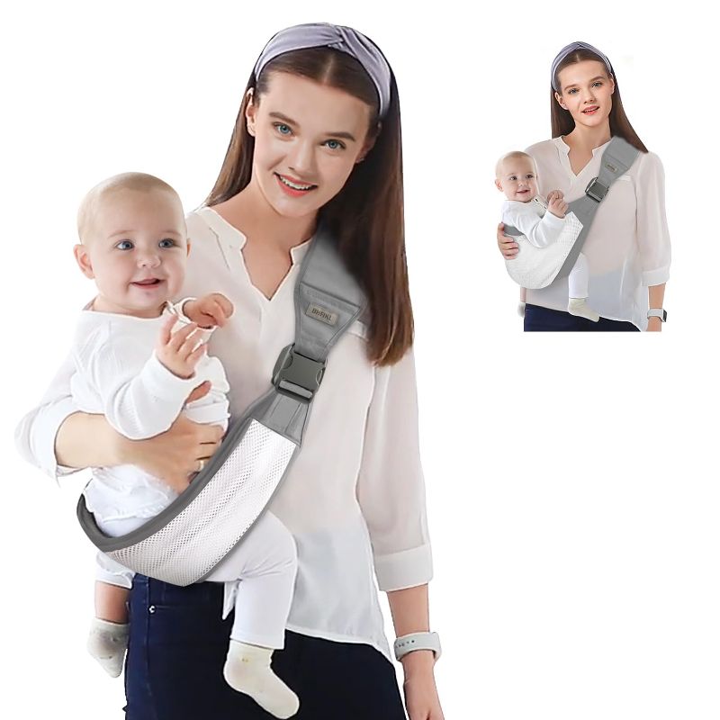 Photo 1 of Baby Carrier, Adjustable One Shoulder Half Wrap Babies Holder Carrier, Breathable Mesh Fabric for Newborn to Toddler(Grey)
