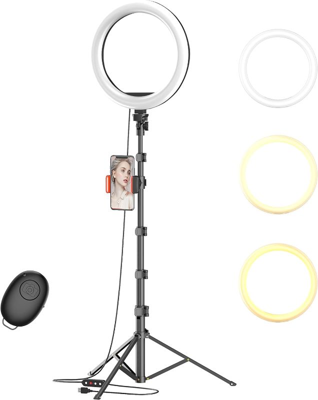 Photo 1 of  10" Selfie Ring Light with 63" Tripod Stand & Phone Holder for Live Stream/Makeup,Upgraded Dimmable Led Ring light with Remote for YouTube/TikTok/Zoom Calls/Photography, Compatible with iPhone/Android 